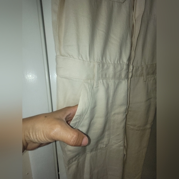 EVERLANE The Short Sleeve Denim Overall In Seeded Ecru Size 6 - Picture 4 of 15